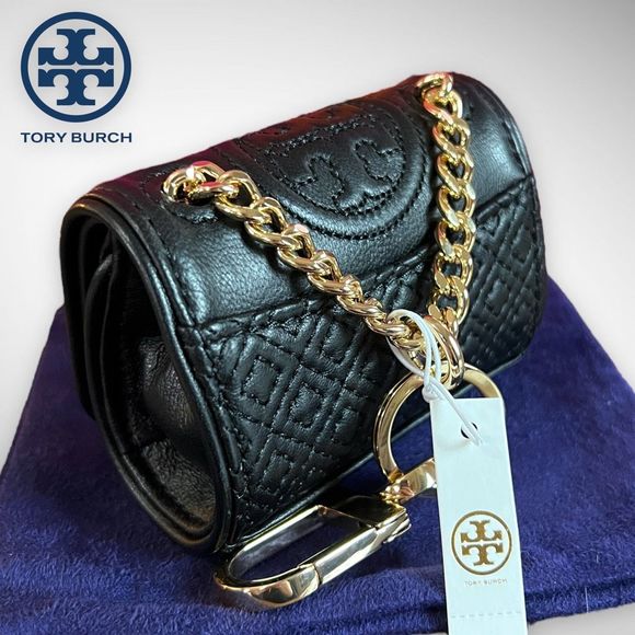 NWT Tory Burch Lil Fleming Key Fob / Bag Charm in Black Napa Leather $115 - Picture 10 of 16